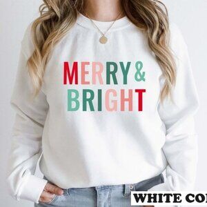Merry Christmas Sweatshirt Merry & Bright Sweater, Christmas Crewneck Holiday 99